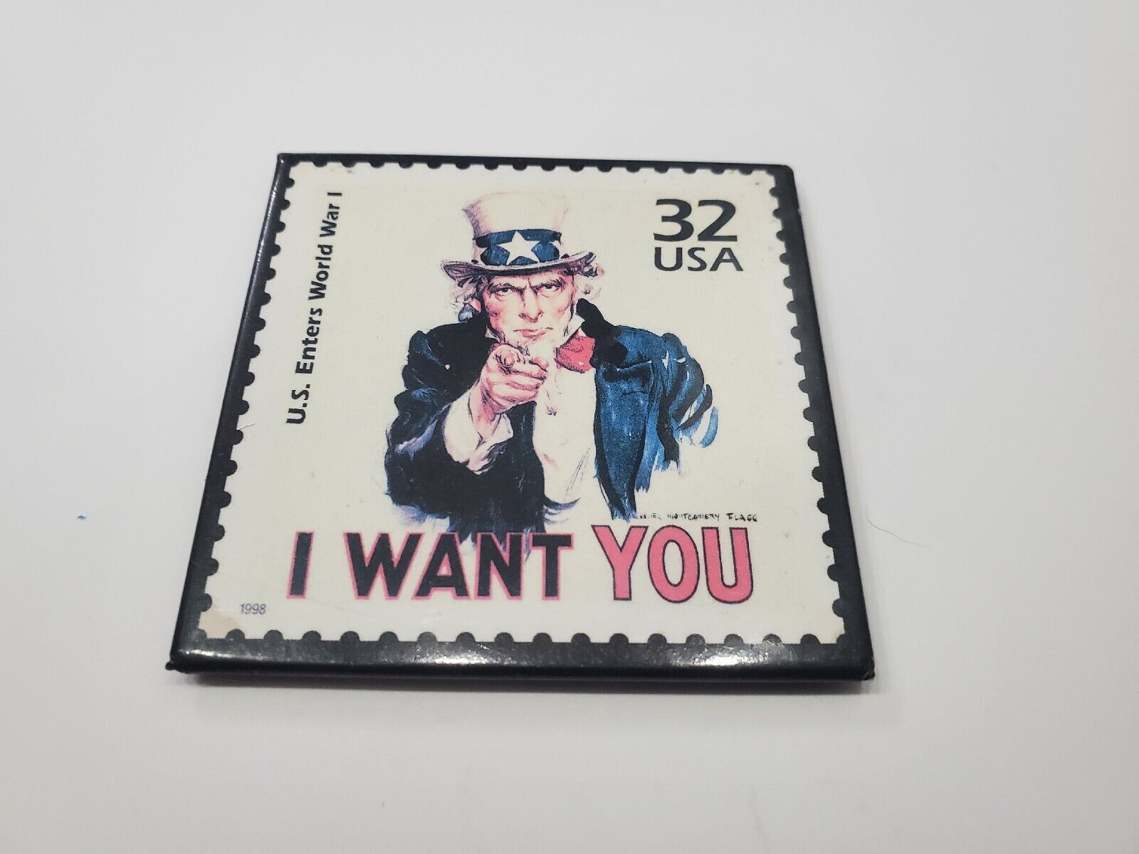 Vintage Fridge Magnet Iconic Stamp I WANT YOU, U.S. Enters World War One