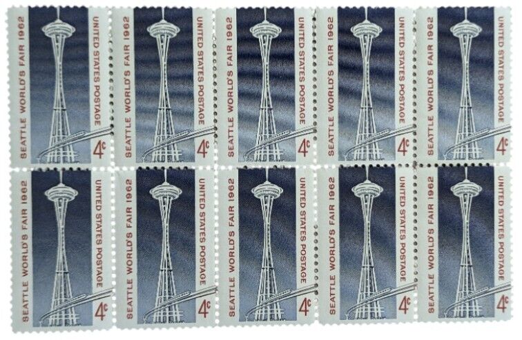 1962 SEATTLE WORLD'S FAIR Block of (6) Original U.S. 4-Cent Postage Stamps