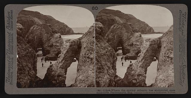 England Where the stormy Atlantic has sculputured once solid cliff - Old Photo