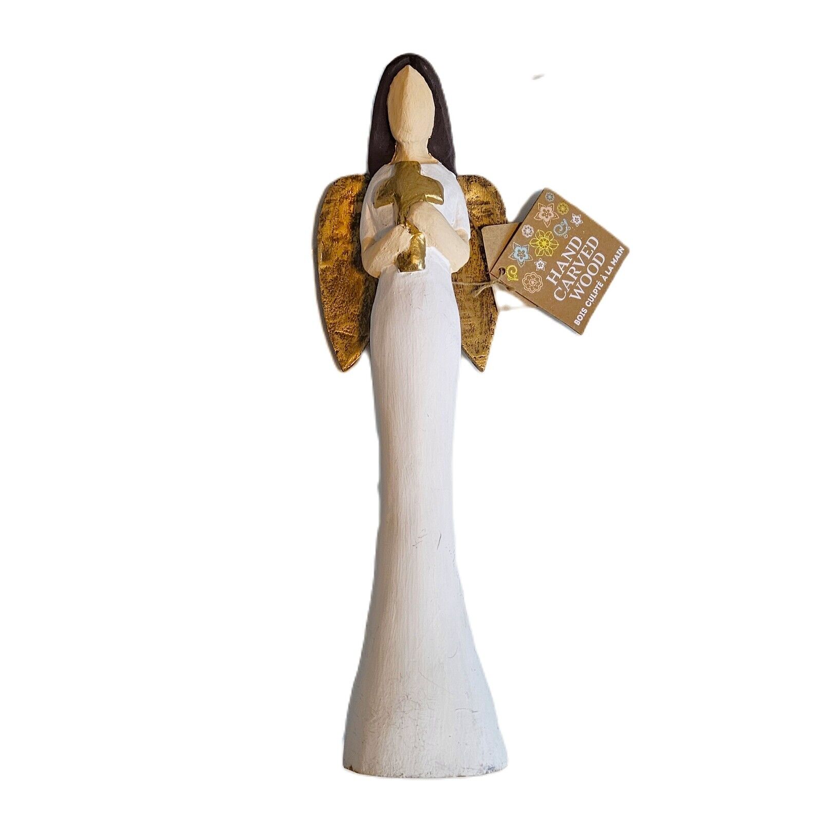 Brand New Hand Carved Solid Wood Angel with Cross - 16.5\