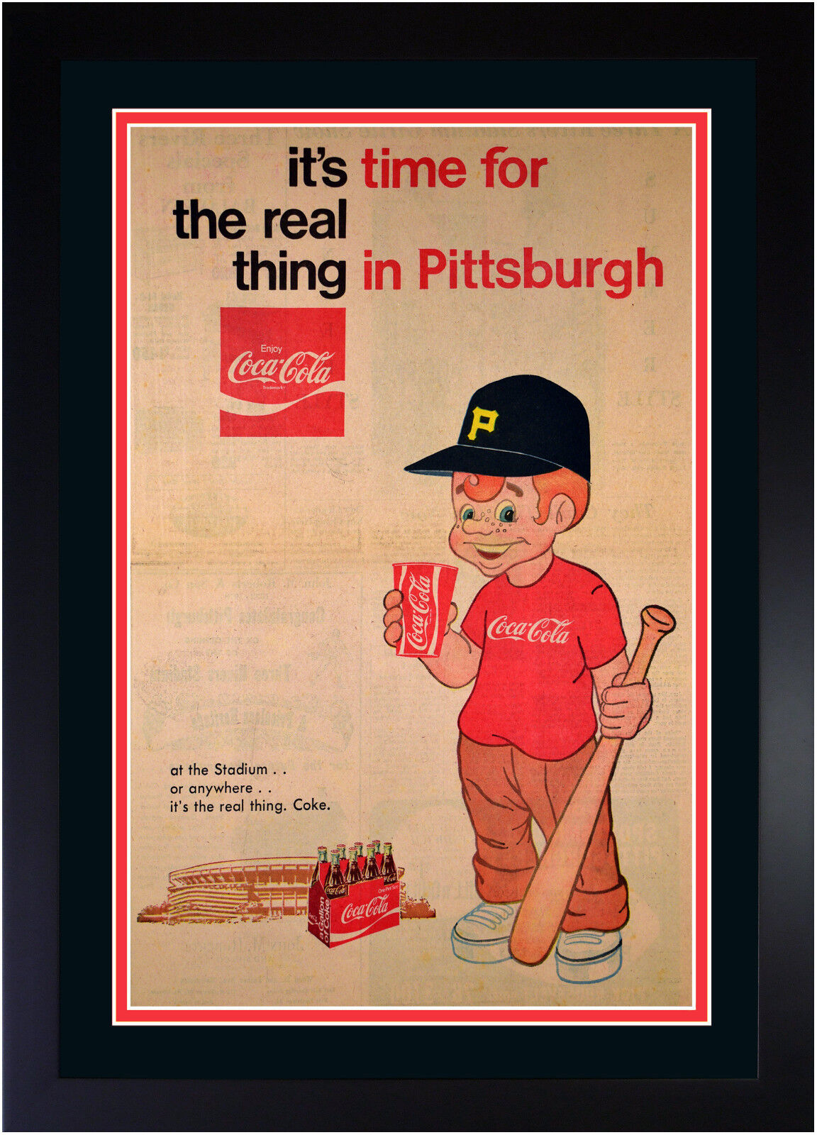 Vintage Pittsburgh Steelers Coca Cola Ad From 1970 Soda Shop Art Matted & Framed