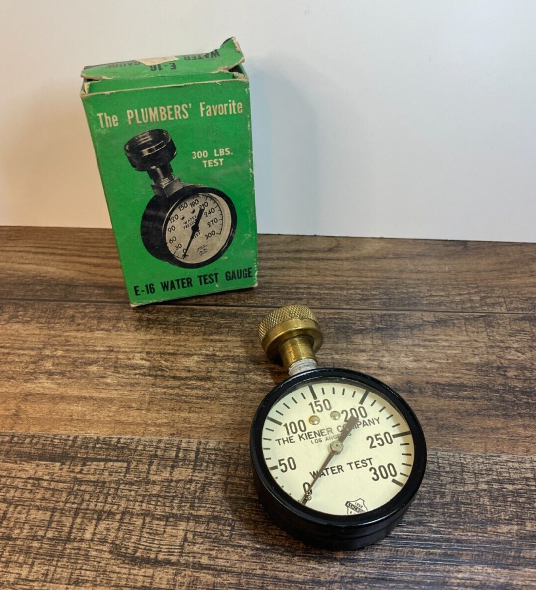 Vintage E-16, 0-300 Lbs. Water Test Gauge By The Kiener Company Ashcroft in Box