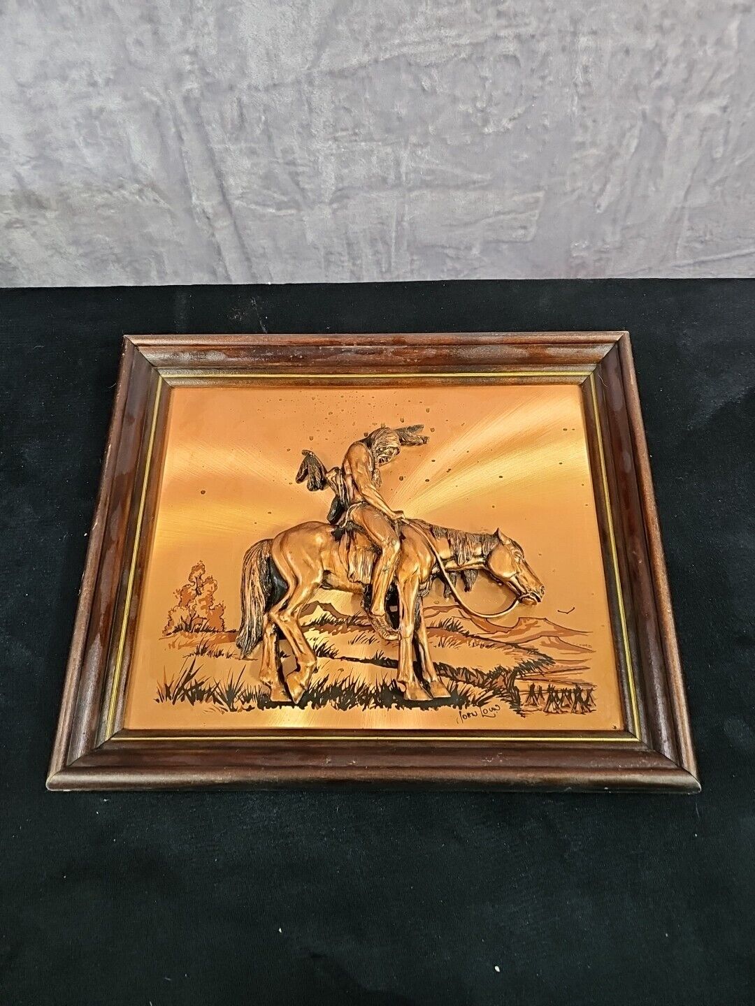 John Louw 3D Copper Picture “End of the Trail” Indian Framed Wall Art
