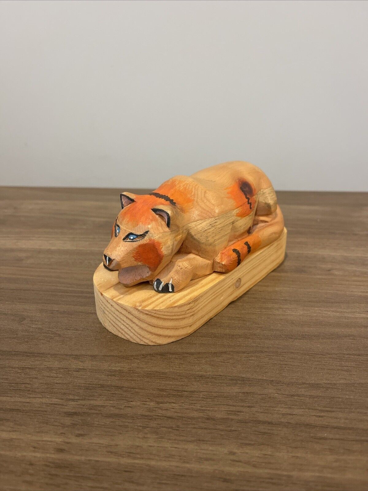 Hand Carved Wood Tiger Made In Mongolia