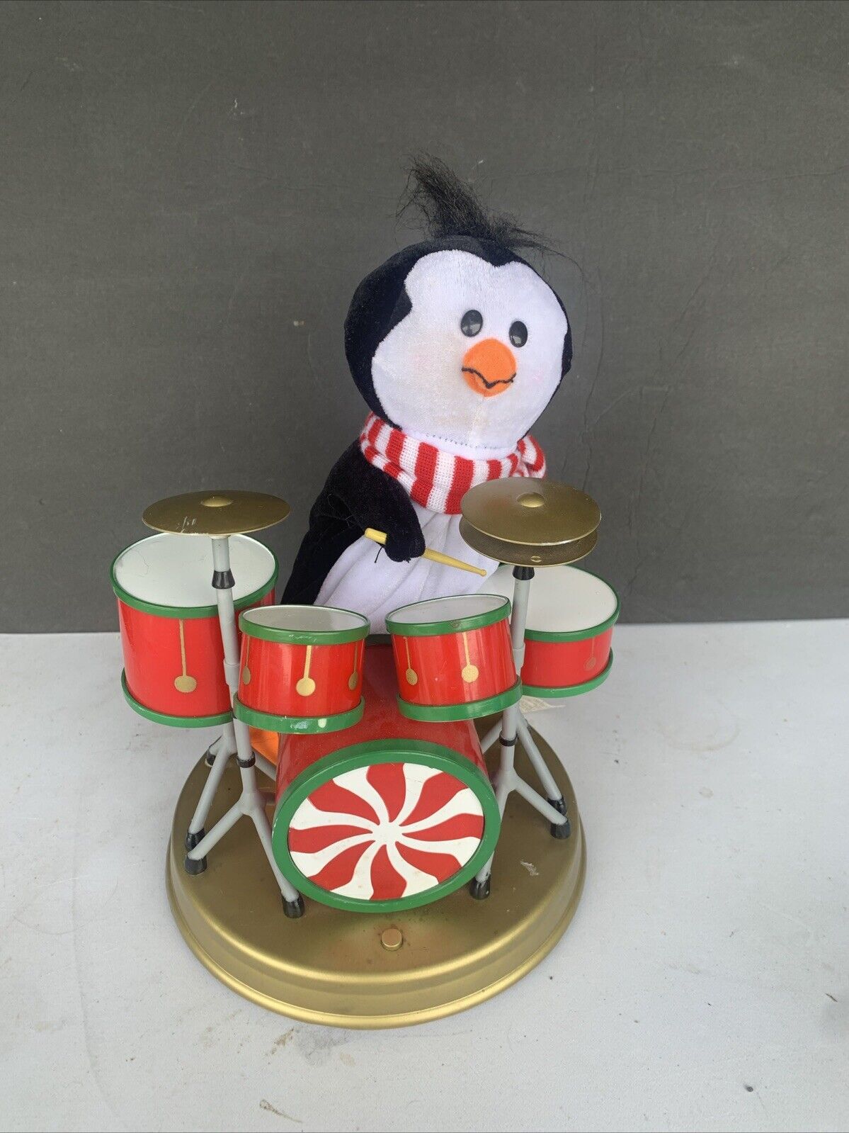 Vintage Gemmy Penguin Musical Animated Toy Drummer Christmas W/Lights SEE VIDEO