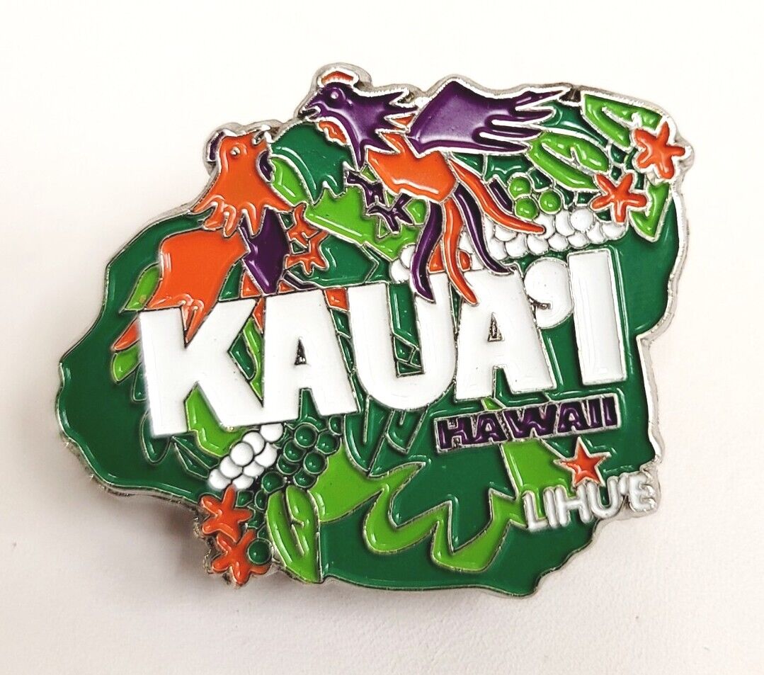 Kaua\'i Hawaii Enamel Metal Magnet Clip Lihu\'e Birds Green Orange Purple
