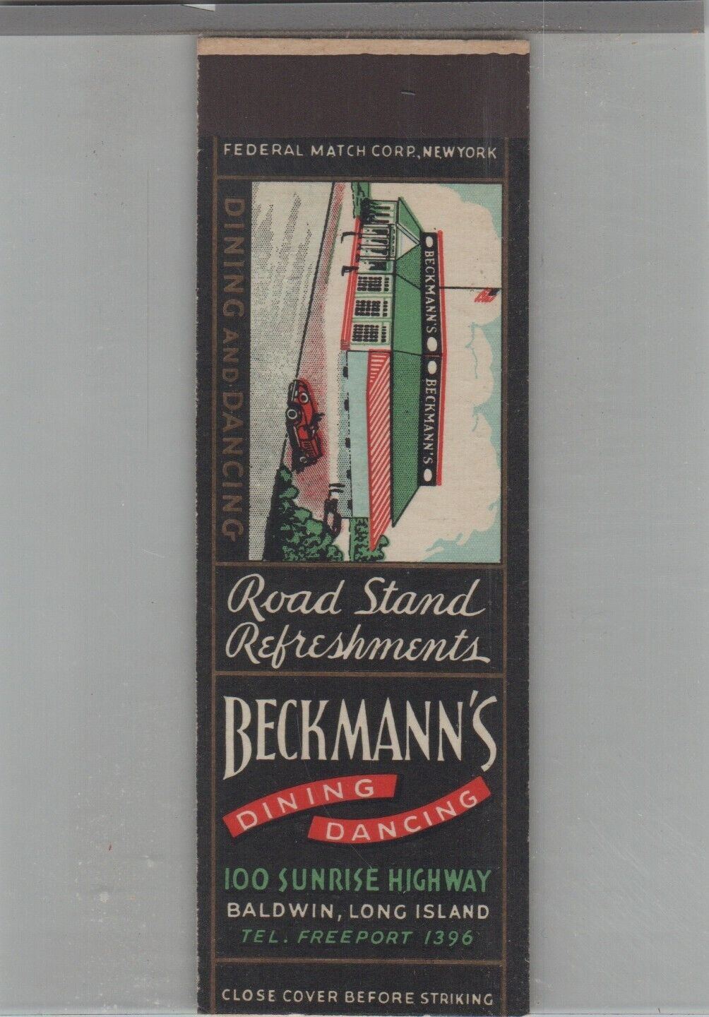 Matchbook Cover 1920s-30\'s Federal Match Beckmann\'s Dining & Dancing Baldwin NY