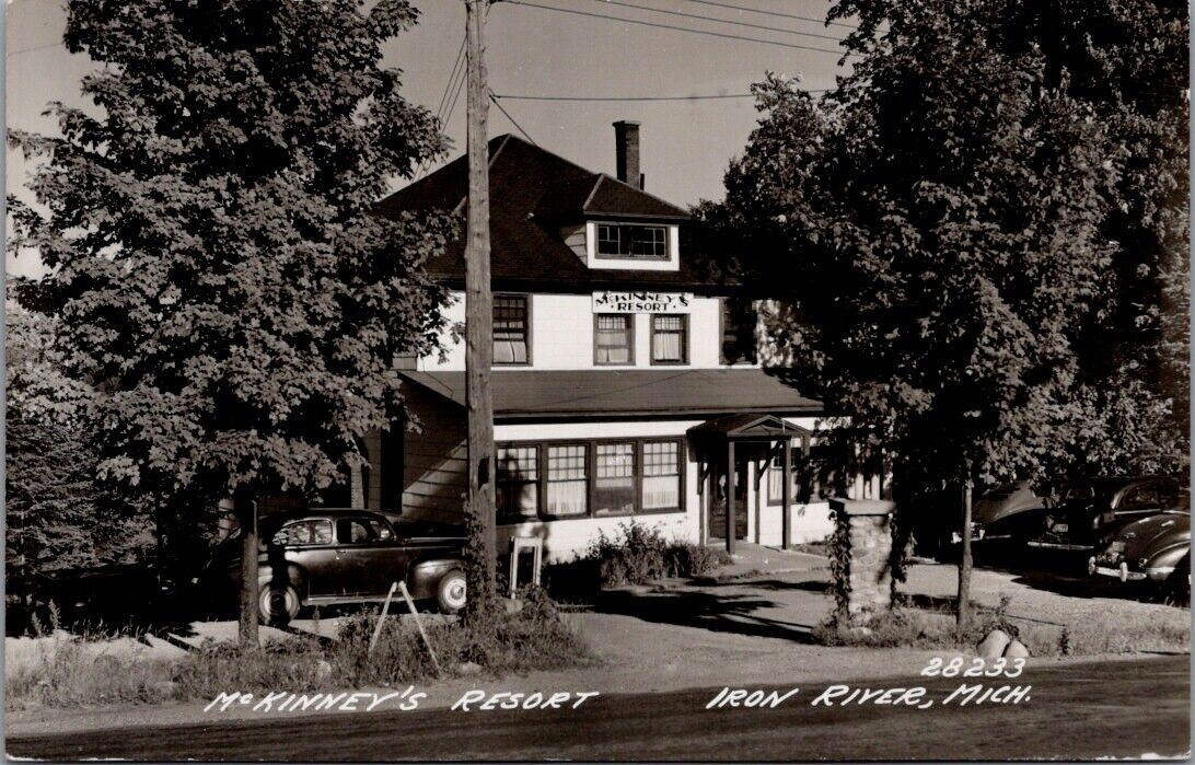 McKinney's Resort, IRON RIVER, Michigan Real Photo Postcard - L.L. Cook