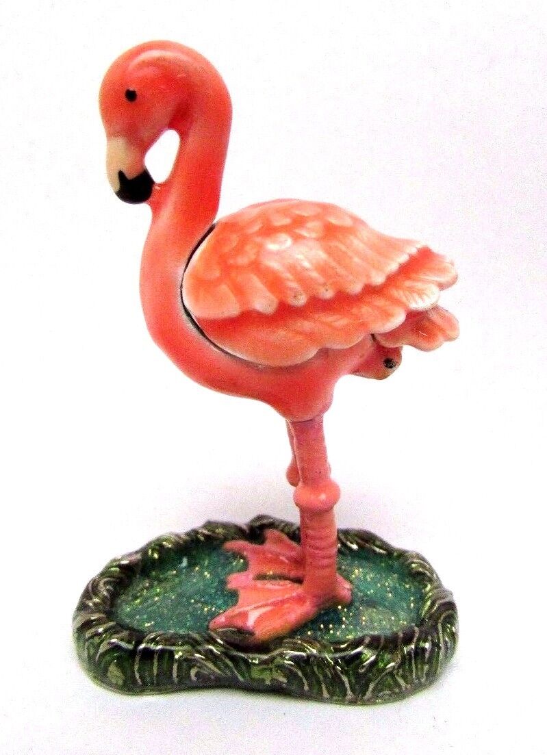 Monet Pink Flamingo Enamel Metal Collectible Keepsake Hinged Trinket Pill Box 