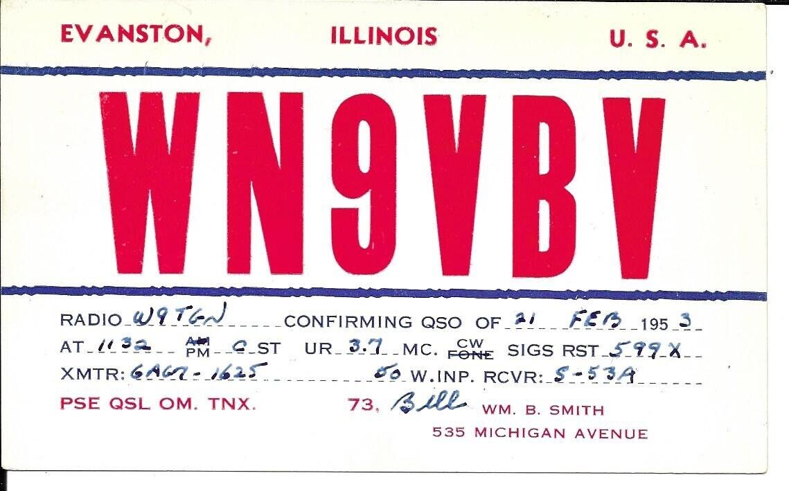 QSL 1953  Evanston Illinois    radio card