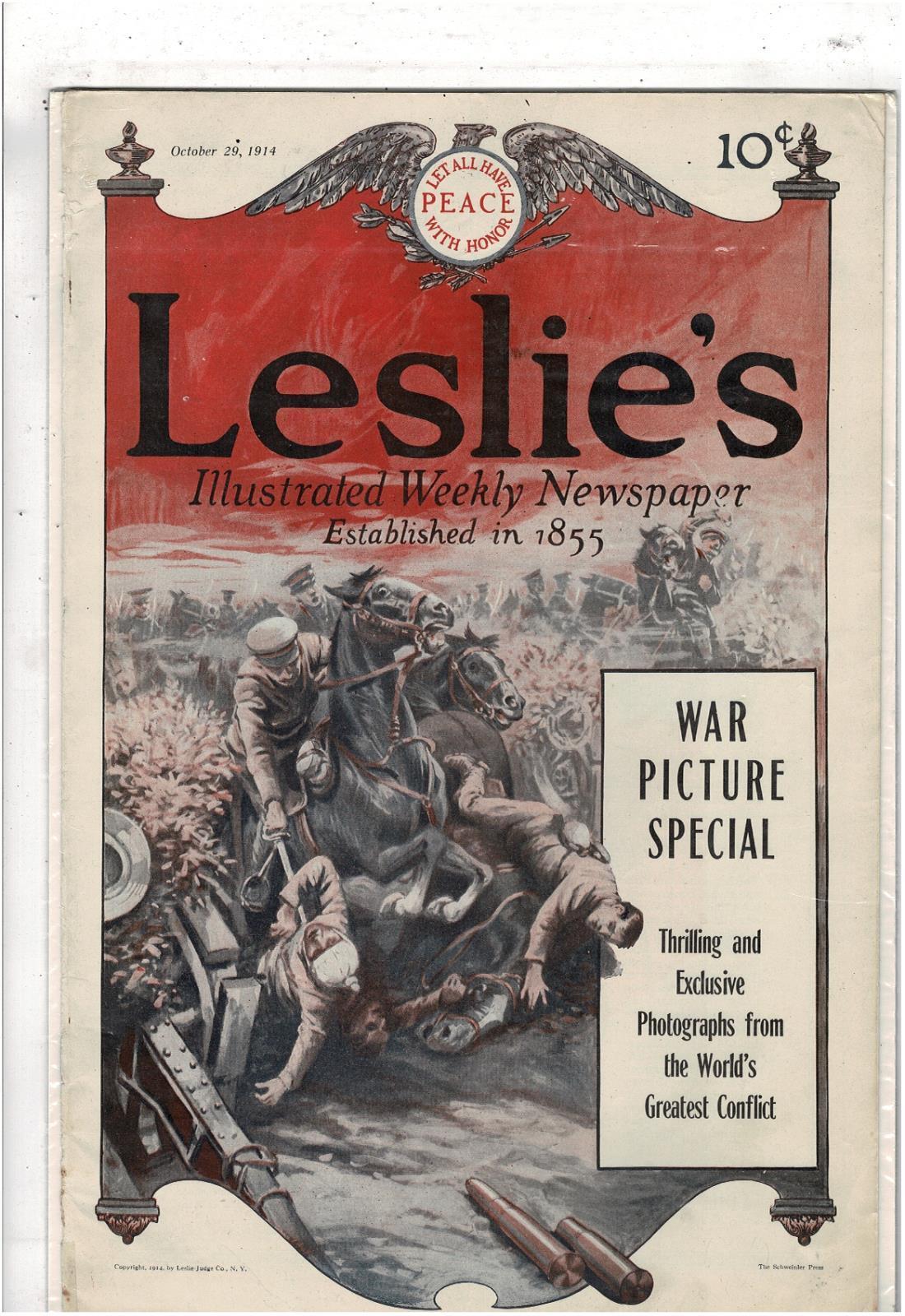 RARE OCT 29 1914 LESLIE'S WEEKLY NEWS PAPER WAR PICTURE SPECIAL GREAT ADS MS1671