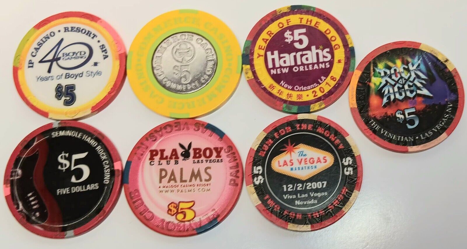 7x5$ Poker Chip Lot Venetian Playboy Harrah\'s Imperial Palace Hard Rock Commerce