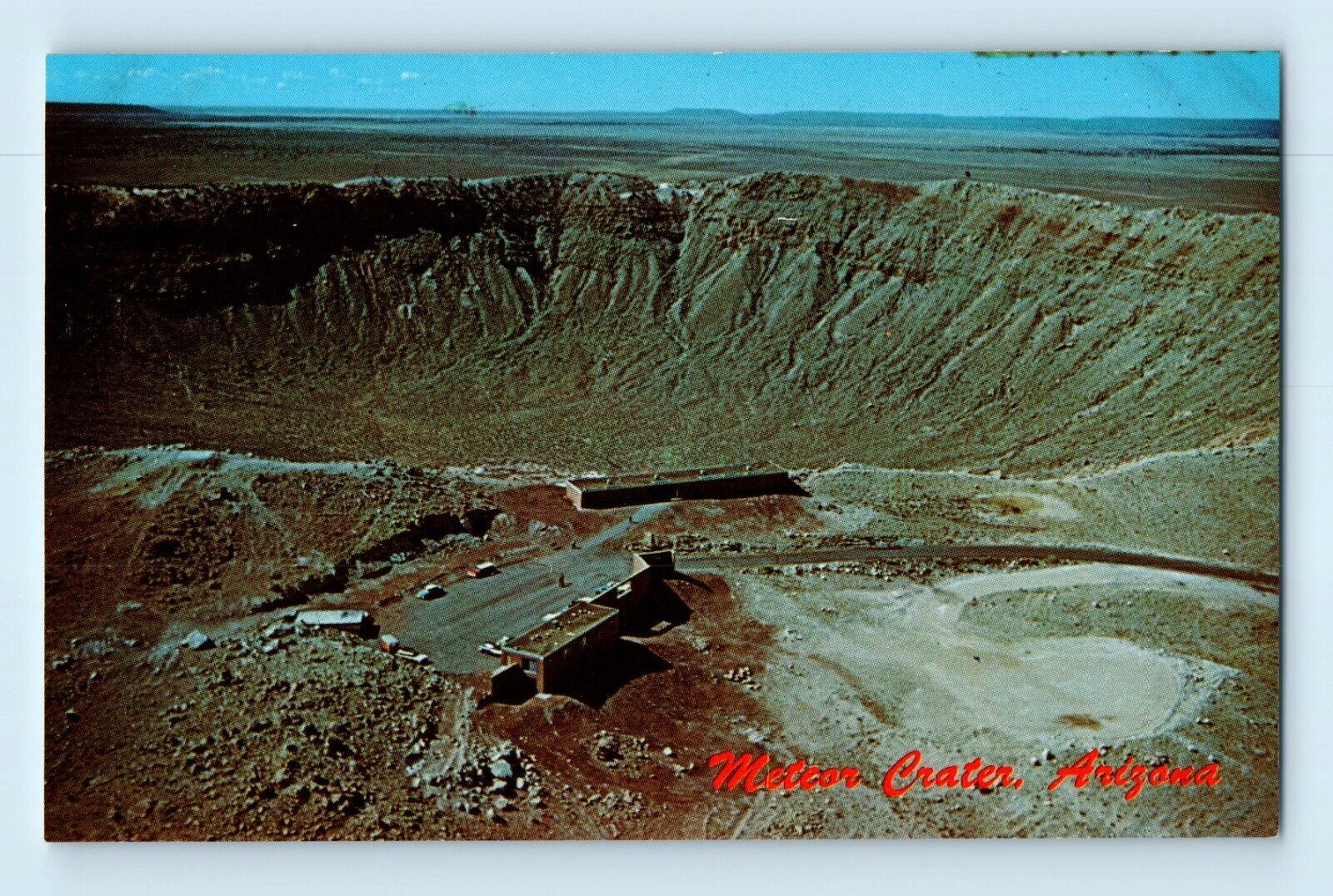 Meteor Crater Arizona Birdseye Ariel View over Museum Postcard C6