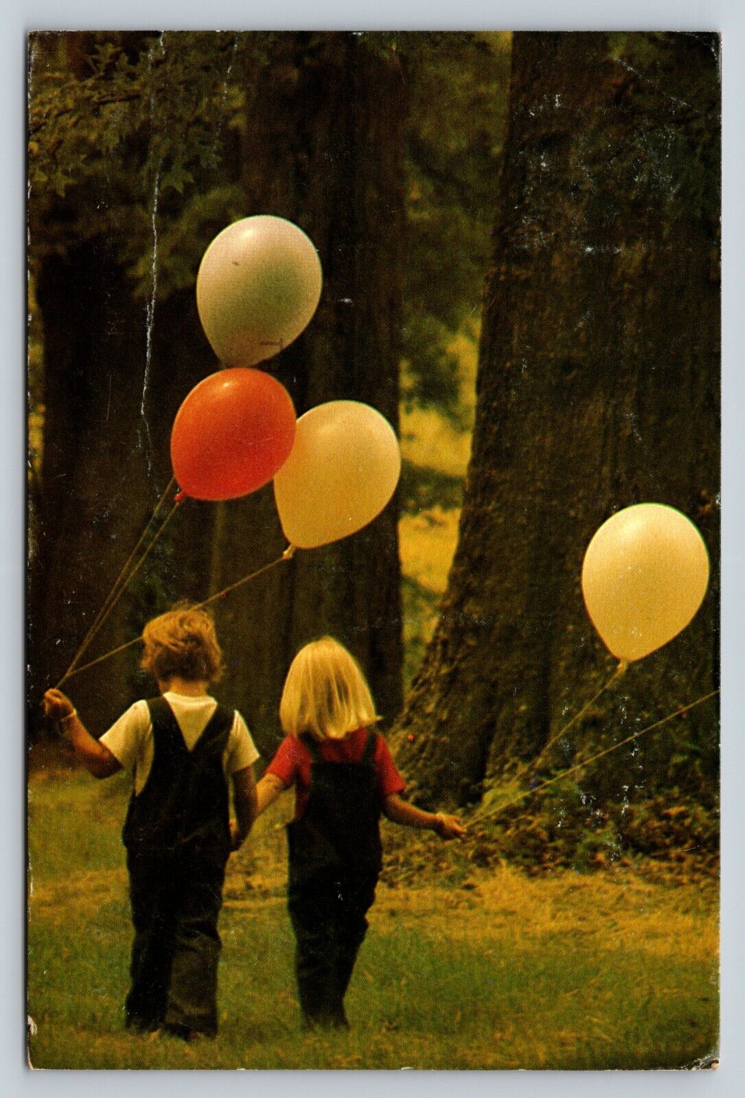 c1982 Postcard: Children In Overalls Holding Hands W/ Balloons - 4x6\