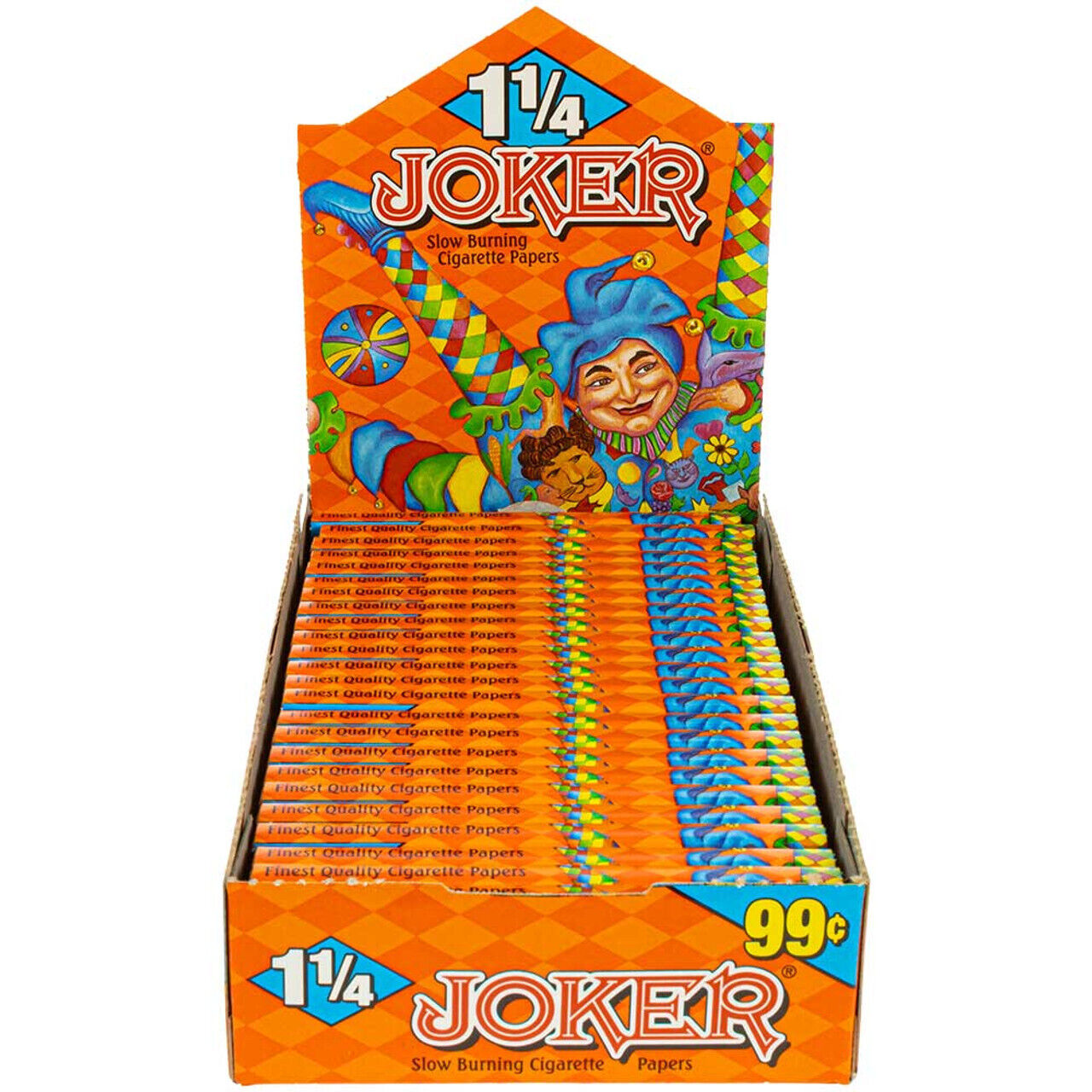 Joker 1 1/4 (1.25) Orange Slow Burn Cigarette Paper Rolling Papers NEW FULL BOX