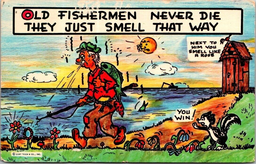 Vintage Postcard Old Fishermen Never Die - Comic - Unposted ~ Has Wear 