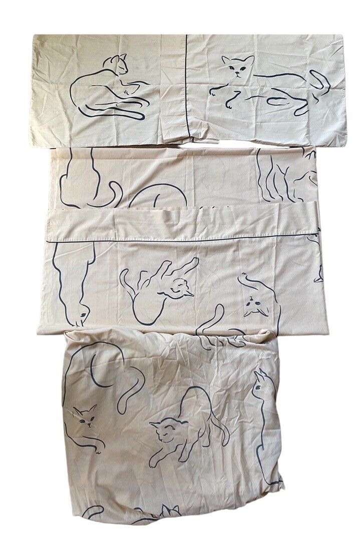 Vintage Alex West Cat Whispurr Full/Double Sheet Set Springmaid 4 Piece Bedding