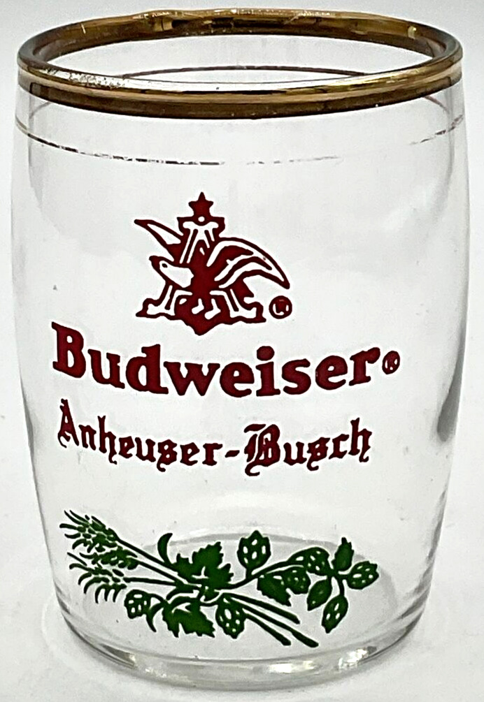 Vintage 3” Budweiser Anheuser-Busch Gilded 5 oz Man Cave Barware Sipper Taster