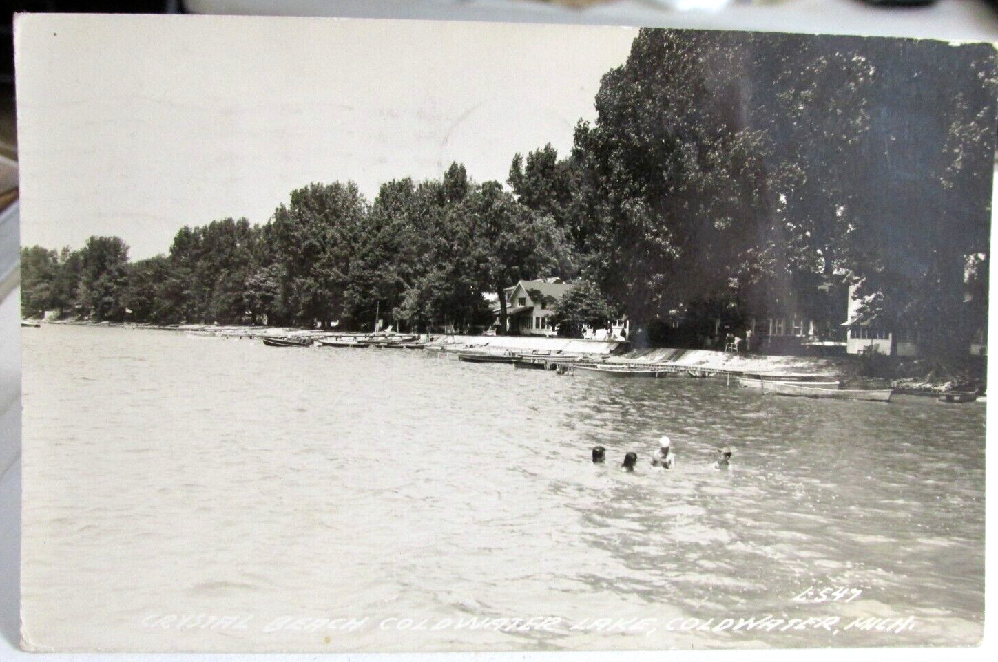 1947 COLDWATER MICHIGAN RPPC Real Photo Postcard Crystal Beach Coldwater Lake