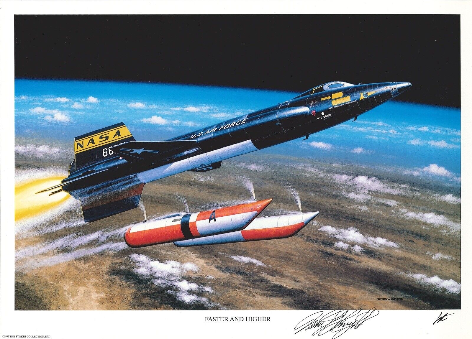 WILLIAM PETE KNIGHT SIGNED FASTER AND HIGHER PRINT STAN STOKES X-15 (D)