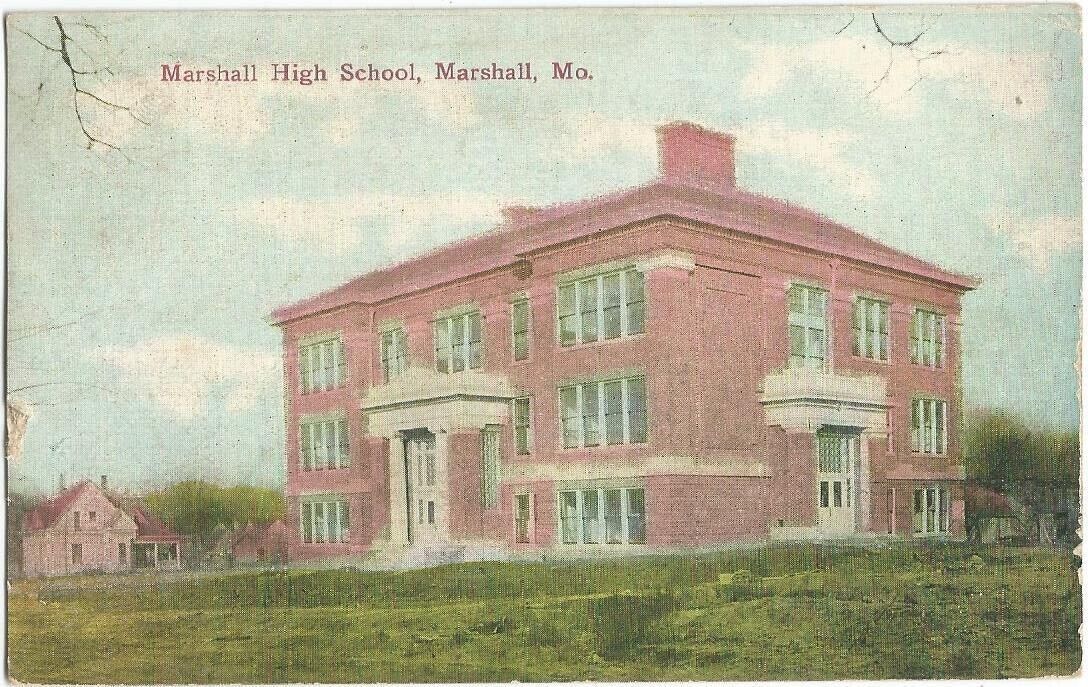 Marshall, MO Missouri 1913 Postcard, High School, De Witt, MO