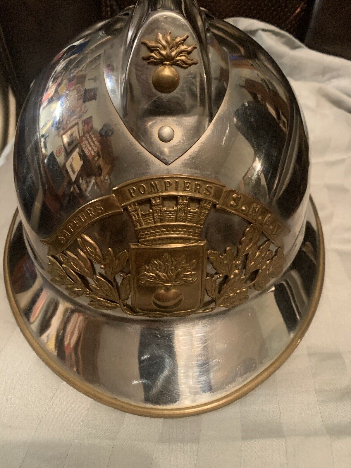 OLD FRENCH NICKELED FIREMAN HELMET OFFICER SAPEURS POMPIERS  ADRIAN / LILLE Nice