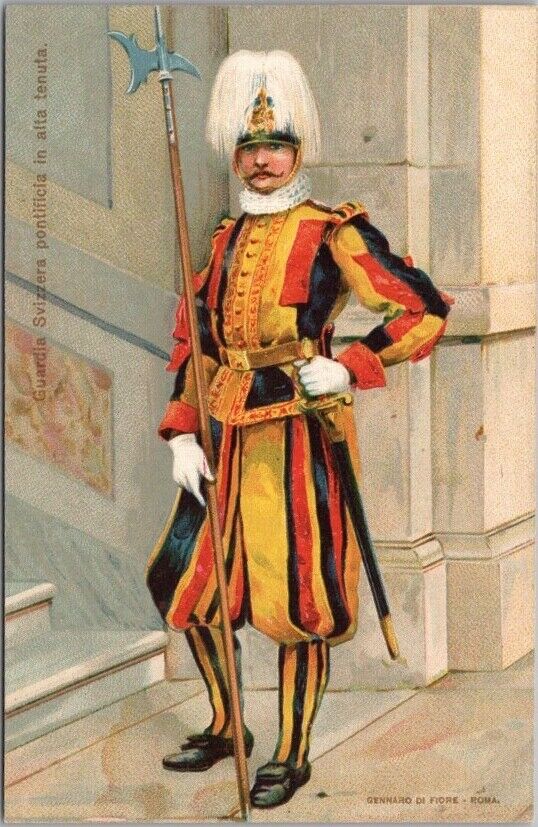 Vintage 1900s ROME Italy Postcard PONTIFICAL SWISS GUARD at the VATICAN / Unused