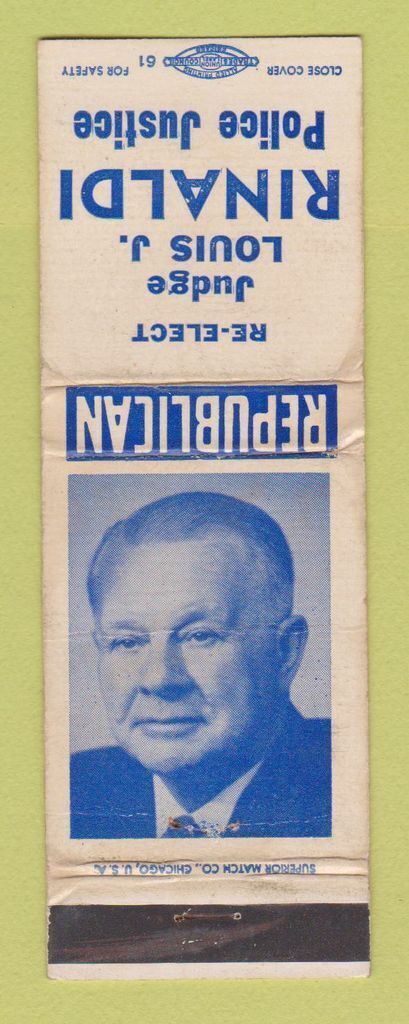 Matchbook Cover - Judge Louis Rinaldi Police Justice Ossining NY WORN