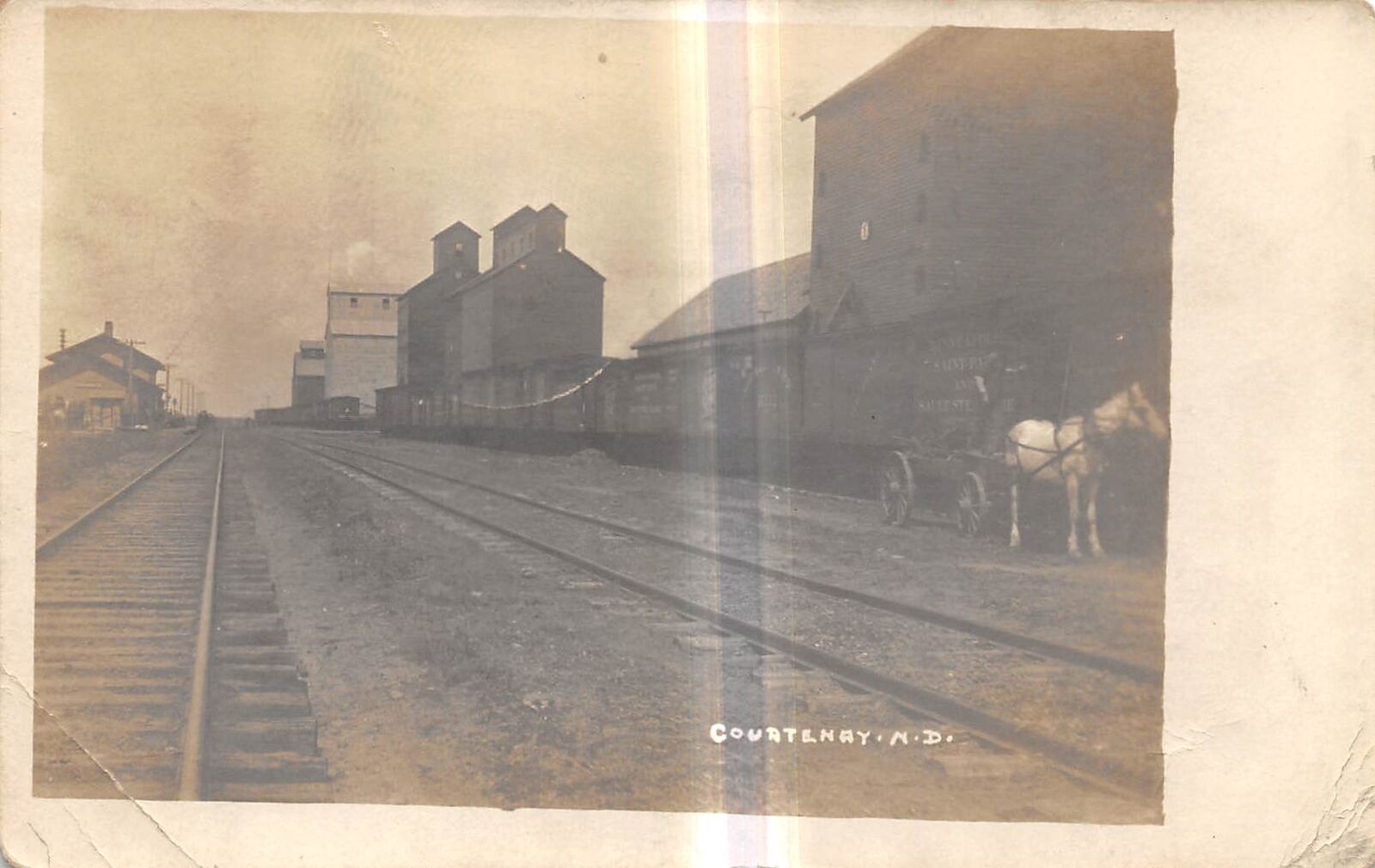 COURTENAY North Dakota RPPC postcard railroad yard rail elevators 1907