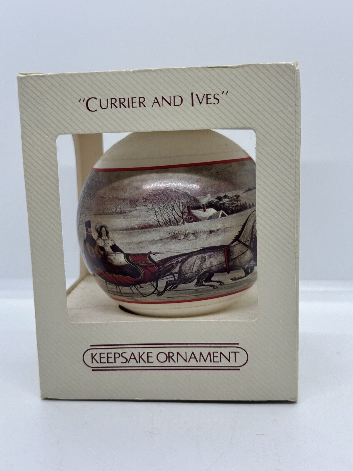 Christmas Hallmark Currier and Ives Ornament 1982  Original Box Glass Ornament