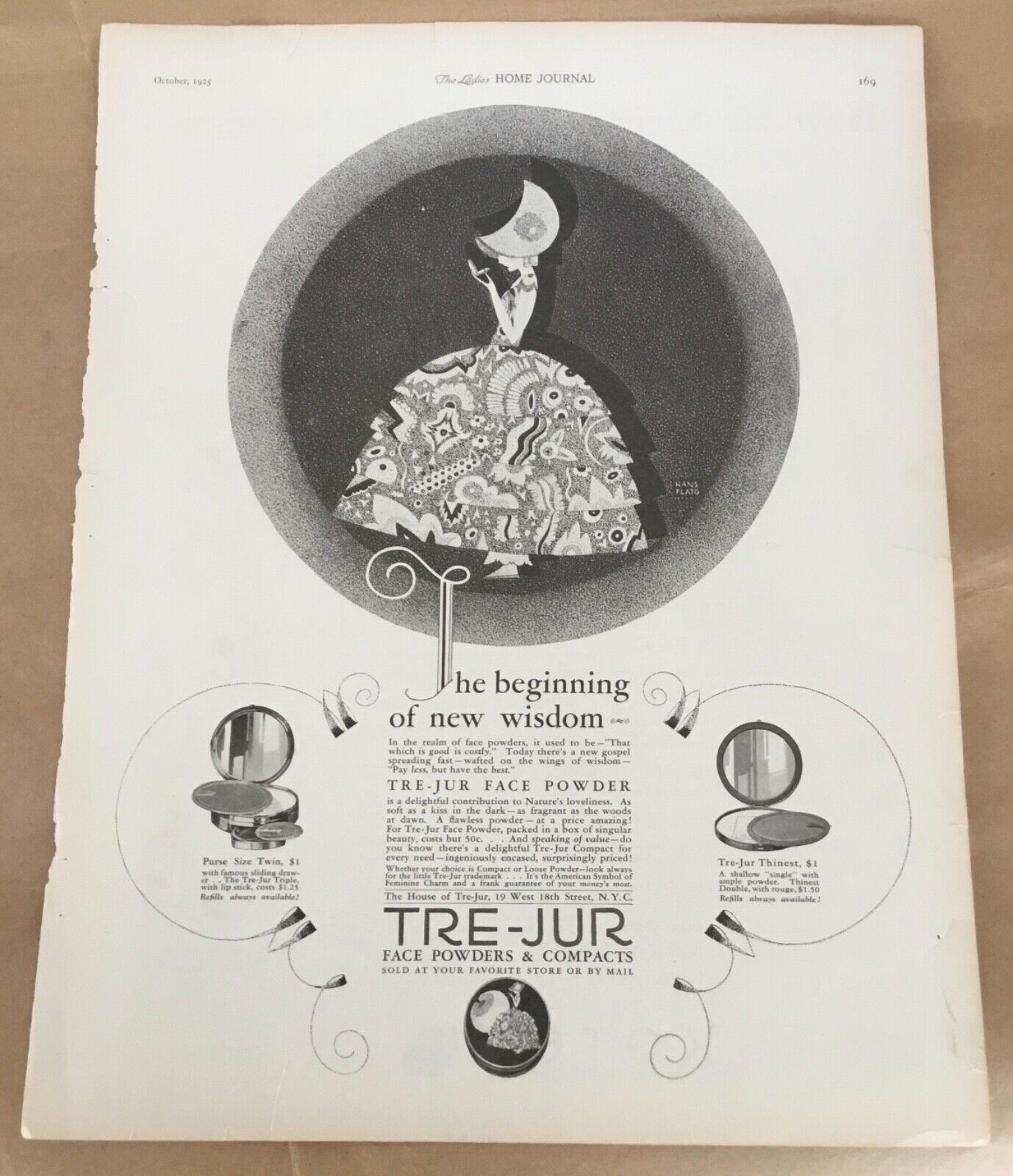 Tre-Jur face powder print ad 1925 vintage illustration retro art cosmetics Flato