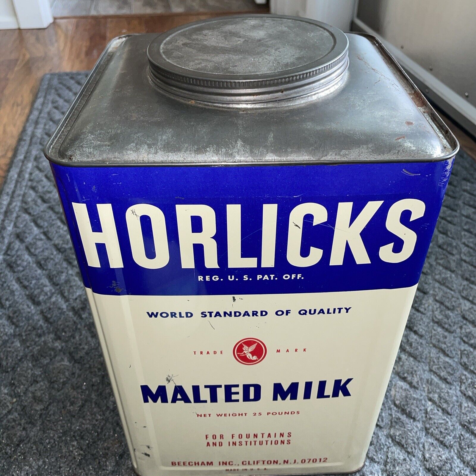 Vintage Horlicks Malted Milk Tin Metal Advertising Large 25 Pound Can Restaurant