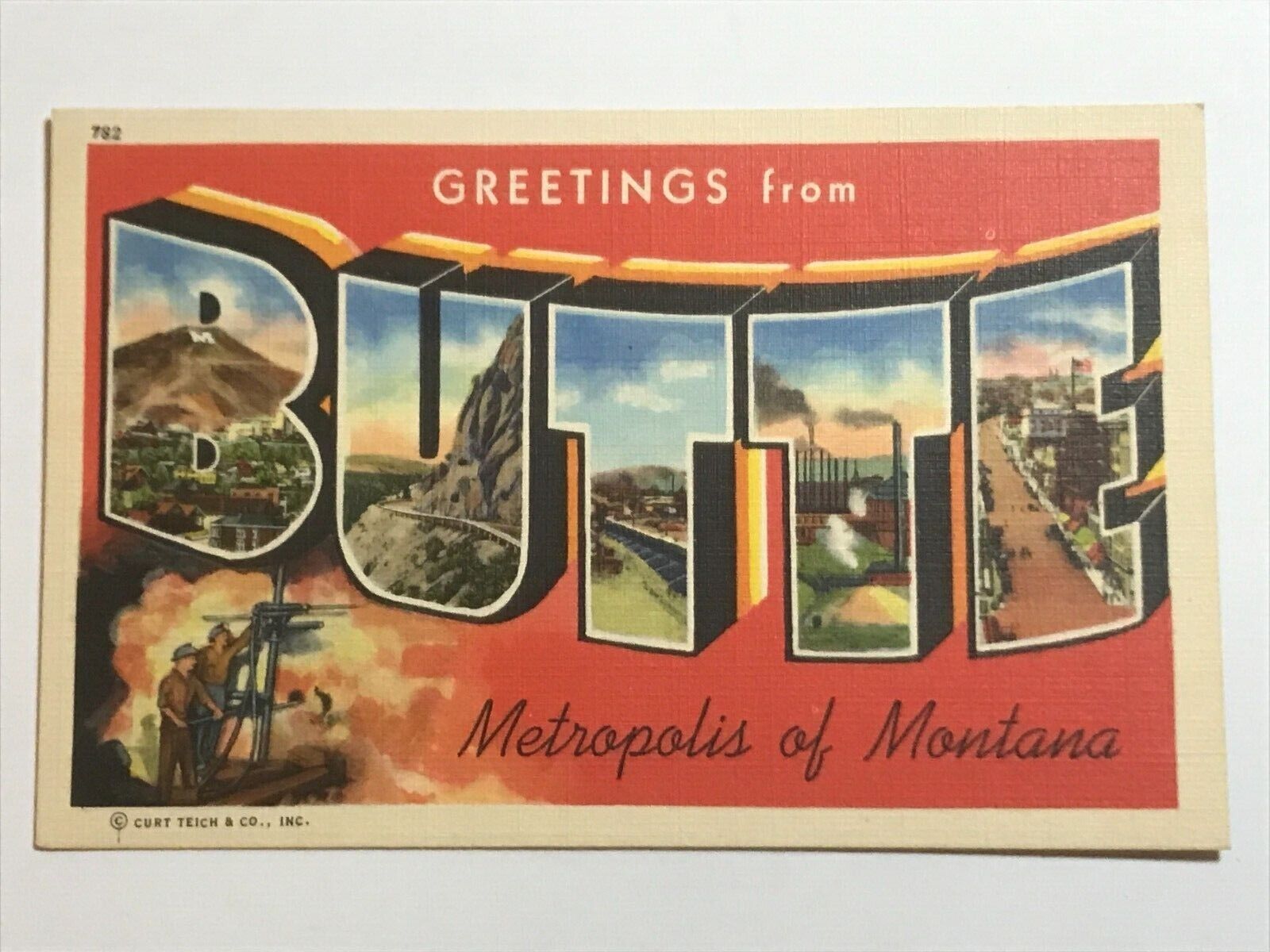 Postcard Greetings MT Butte Montana Large Letter Railroad Downtown Scenes c1940s