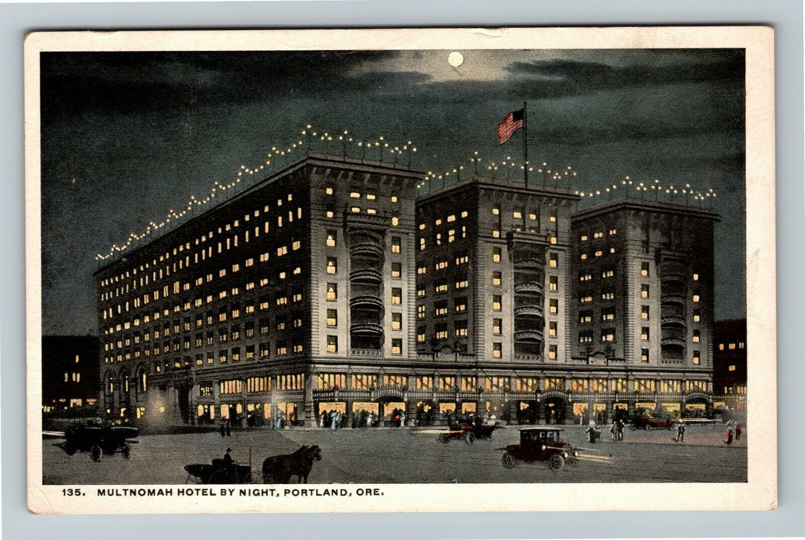 Portland OR-Oregon, Hotel Multnomah By Night Vintage Souvenir Postcard