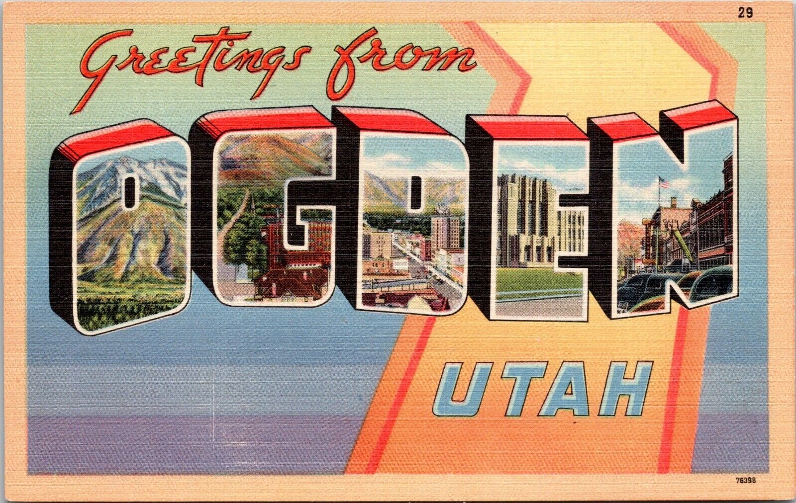 Large Letter Greetings from Ogden, Utah - c1930s Linen Postcard