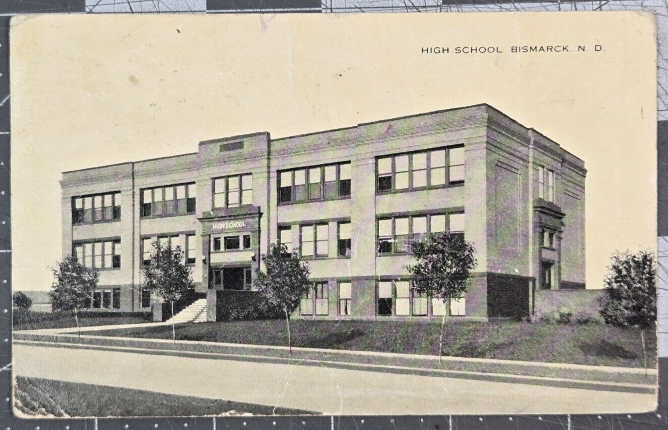 Vintage 1916 B&W RPPC Postcard Bismarck North Dakota High School