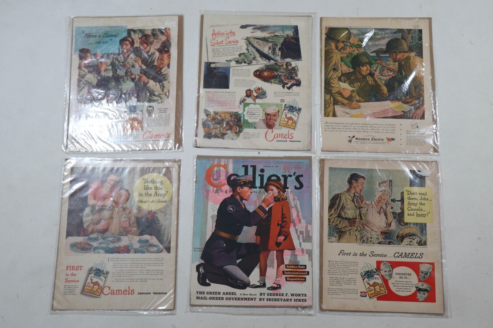 US WWII War Effort / Propaganda - Camels Posters / Pall Mall WW2 Lot of 7