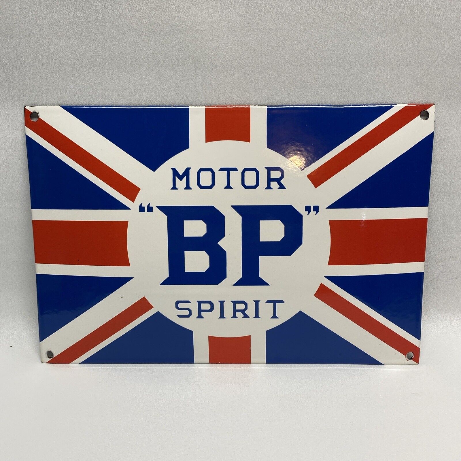 BRITISH PETROLEUM BP MOTOR SPIRIT VINTAGE STYLE PORCELAIN ENAMEL SIGN UNION JACK