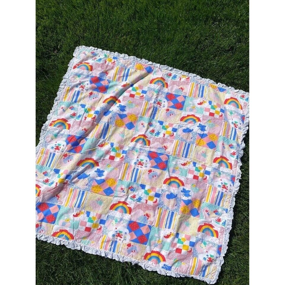 Vintage Rainbow Patchwork Baby Blanket Handmade
