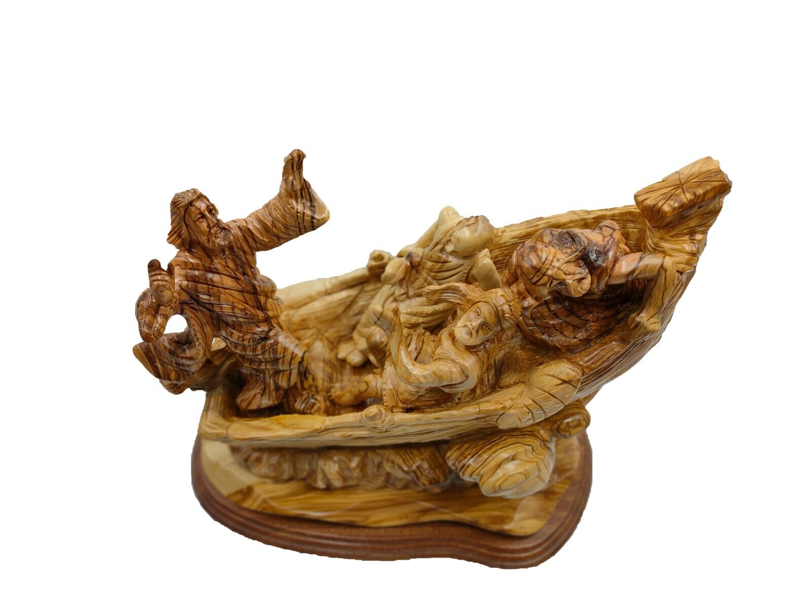 Jesus On The Boat Christ Calms The Storm Carved Olive Wood From Holy Land
