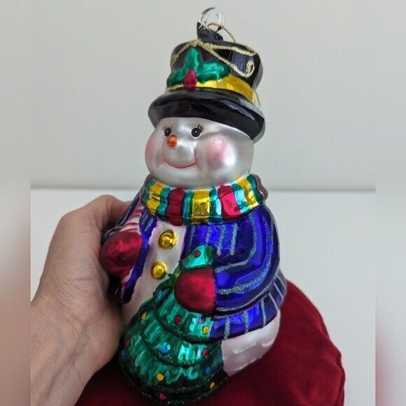 Vintage Extra Large Blown Glass Snowman Ornament Artisan European Christmas