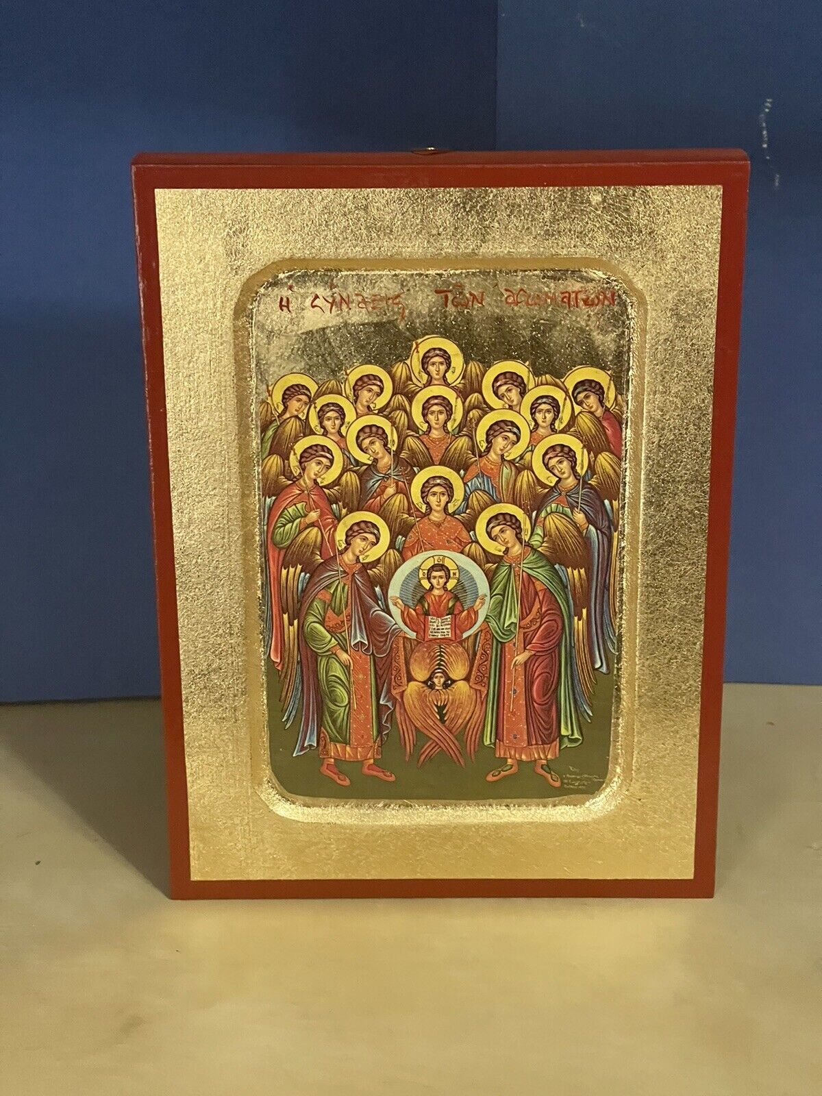 Synaxis of Archangels -GREEK  WOODEN ICON, CARVED WITH GOLD LEAVES 6x8 inch
