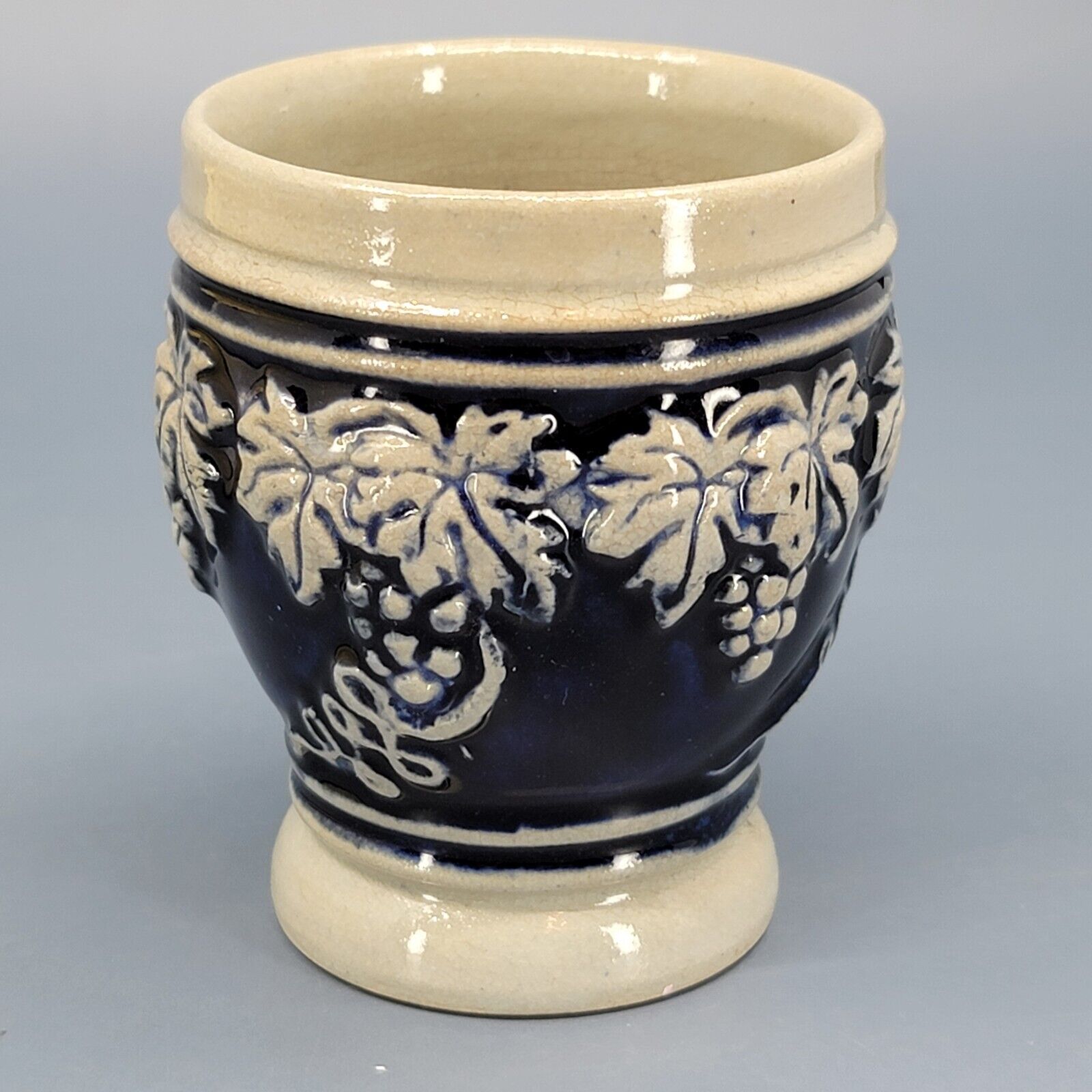 Zoller & Born German Stoneware Pottery Wine Cup Goblet Blue Grape Vine VTGA