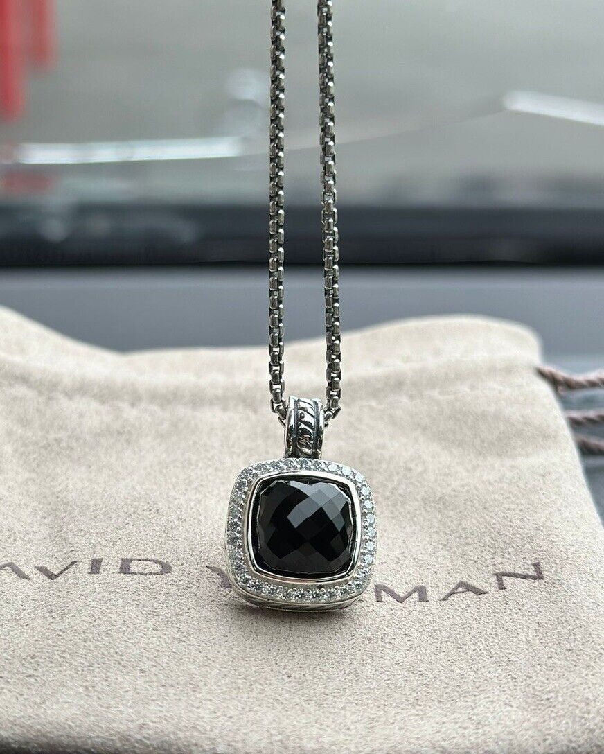 DAVID YURMAN 925 Sterling Silver 11mm Albion BLACK ONYX & Diamonds Necklace 20in