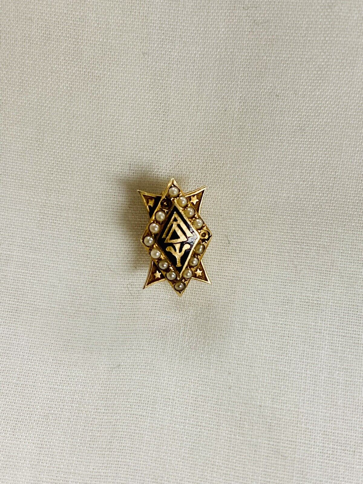 Vintage Delta Psi Gold Sorority Pin- Enamel With Seed Pearls