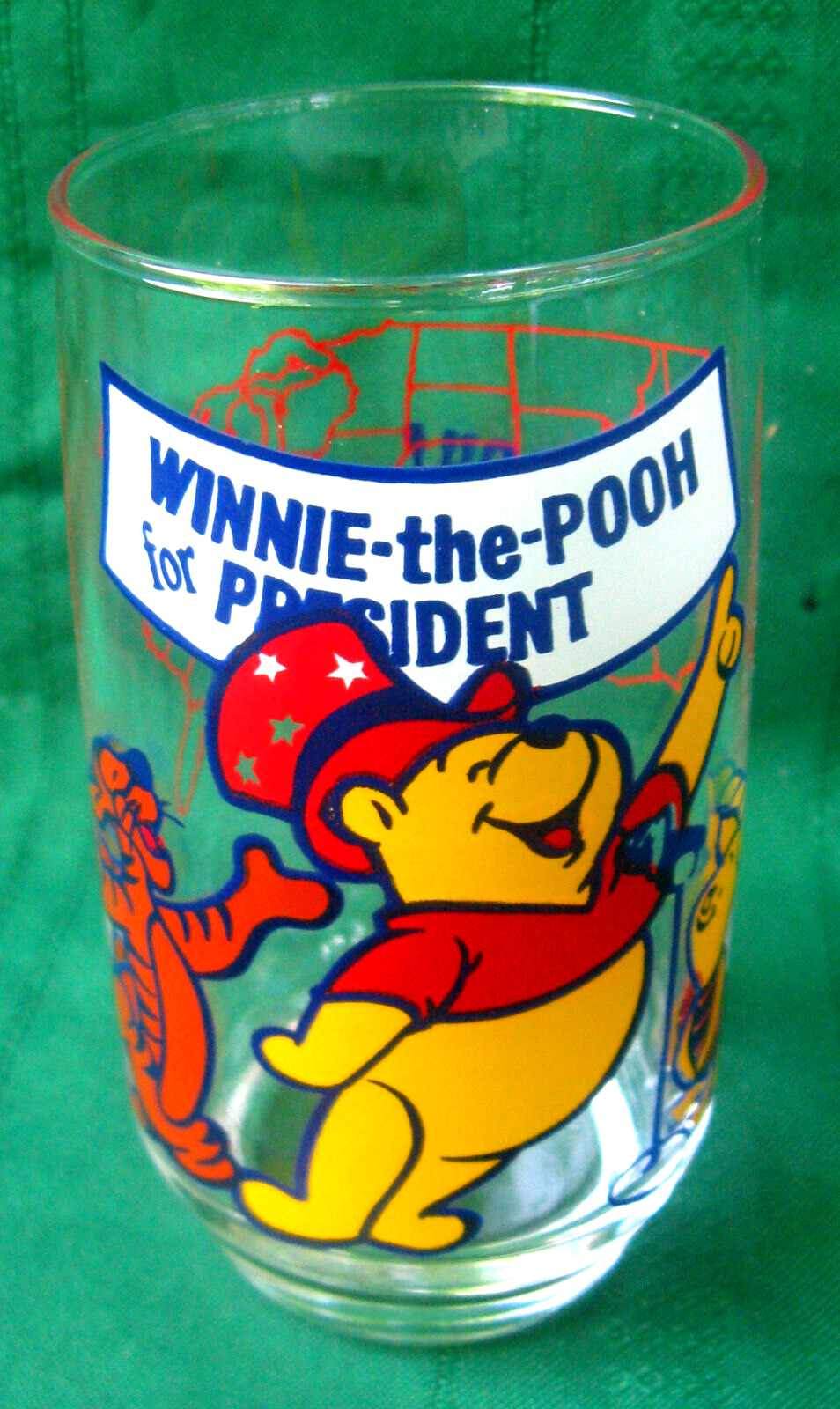 1972 Sears Winnie the Pooh for President Glass w/ Tigger & Roo