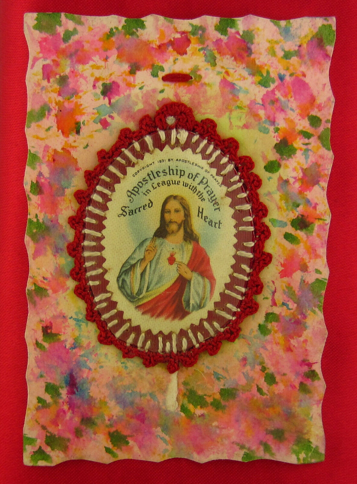 Vintage AGNUS DEI Wax Sacramental LAMB OF GOD Sacred Heart Badge Medals Palms