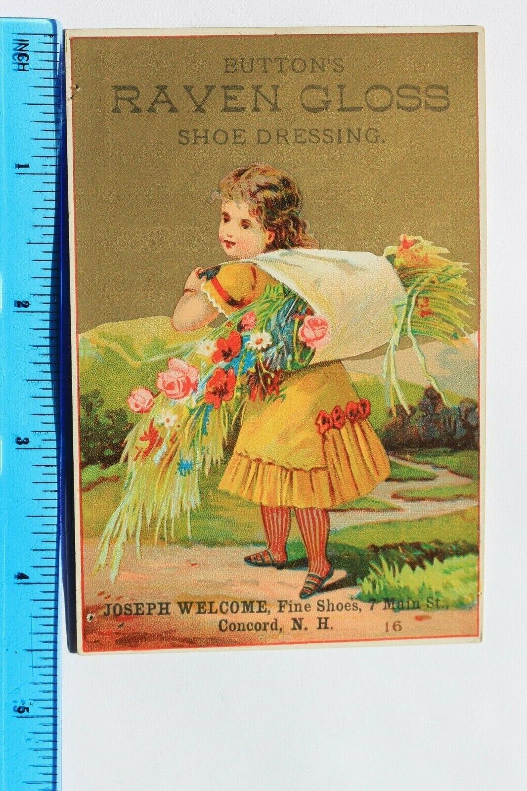 Vintage trade card BUTTON\'S RAVEN GLOSS SHOE DRESSING, BUTTON & OTTLEY NEW YORK