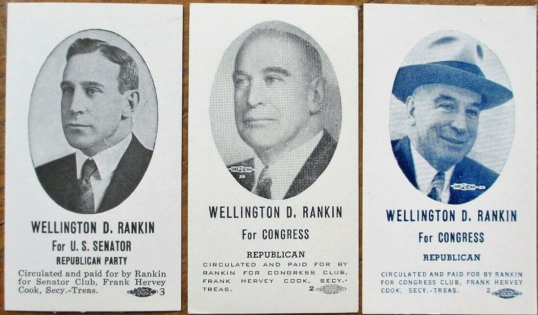 Wellington D. Rankin, Jeanette's Brother 3 1942 Political Ad Cards, Senate House