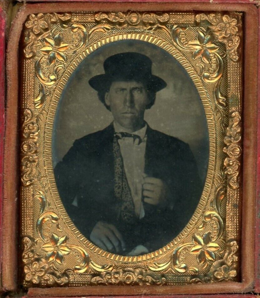 Gentleman Wearing a Suit and Black Hat Tintype Photo